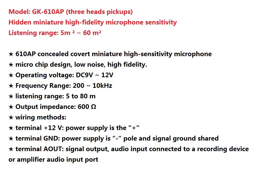 Free shipping GK 610AP Mic Audio Microphone CCTV Audio Mic Clear Sound Pick up Device for Camera Microphone Camera DVR System