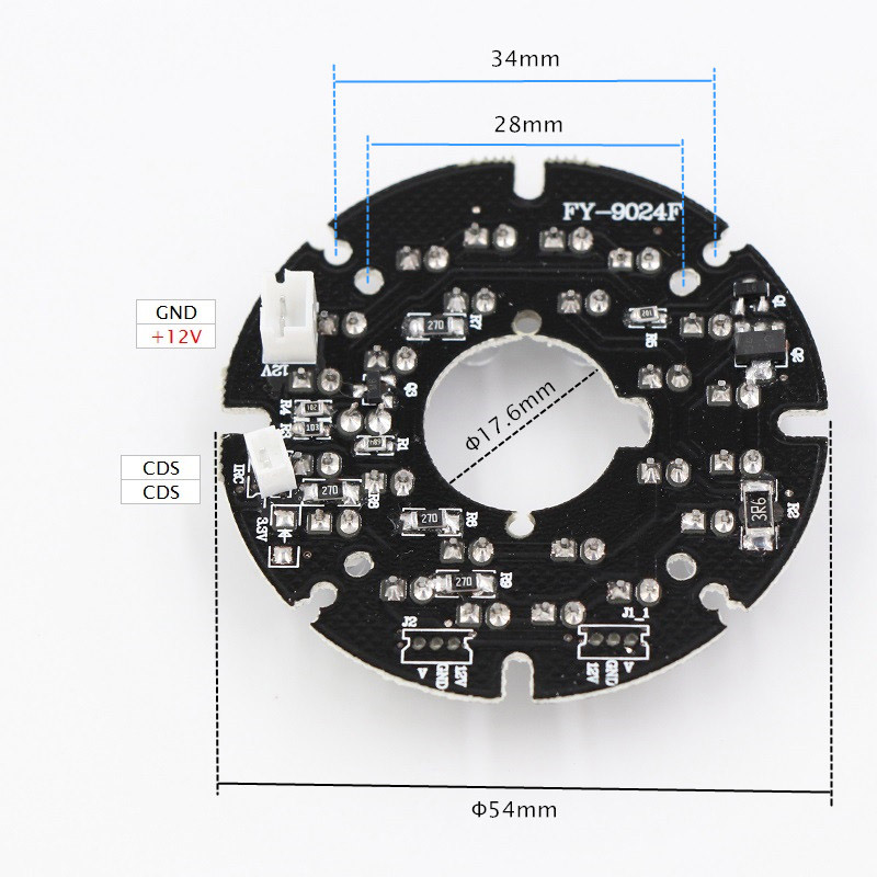 CCTV Accessories infrared light 24 Grain IR LED board for Surveillance cameras night vision diameter 44mm